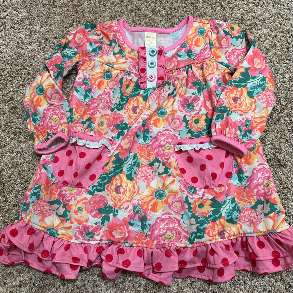 Matilda Jane Pink Floral Flannel Gown Dress with Button Detail